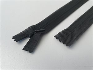 Usynlig lynlås - sort og ikke delbar, 30 cm